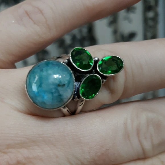 New Rainbow Moonstone & Chrome Diopside Silver Ring. - Picture 8 of 8
